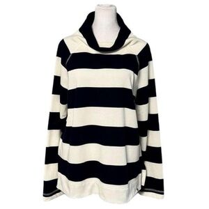 Talbots Navy White Striped Mock Drape Neck Lightweight Sweatshirt Medium NWT